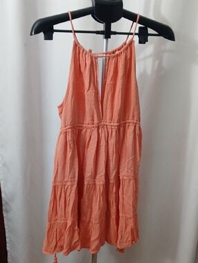 Sleeveless Coral Tiered Mini Dress with Keyhole Detail